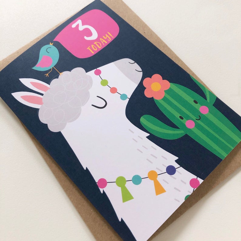 3 Today! Kids Alpaca Happy Birthday Card image 1