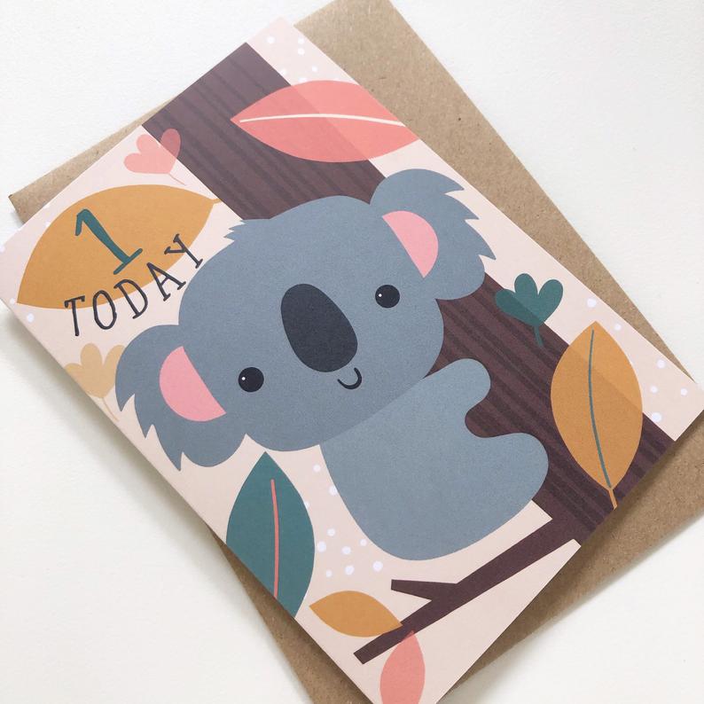 1 Today! Kids Koala Happy Birthday Card image 1