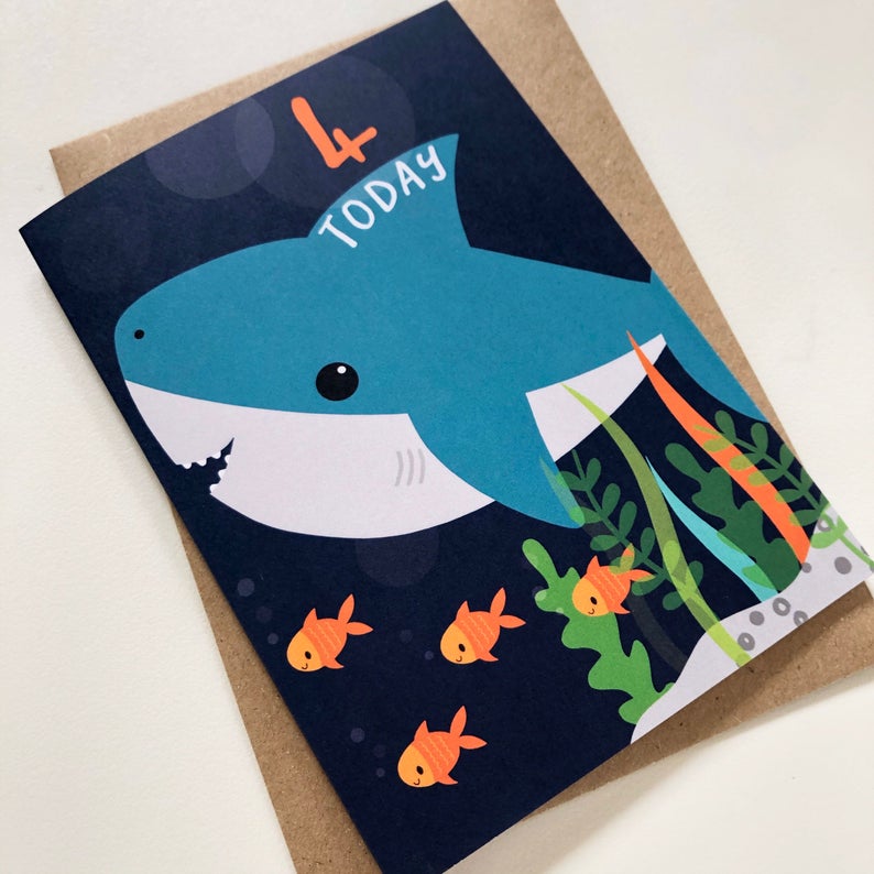 4 Today! Kids Shark Happy Birthday Card image 1