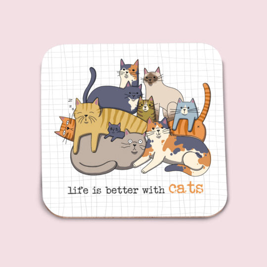 Life is better with cats Coaster image 0