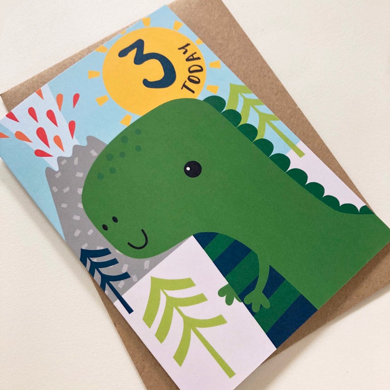 3 Today! Kids Dinosaur Happy Birthday Card image 1