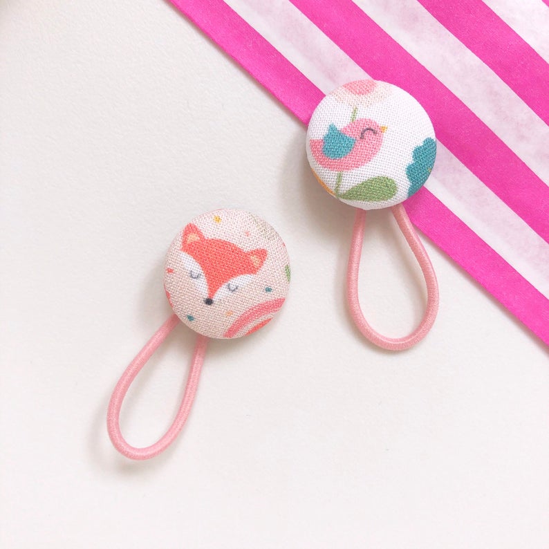 2 Fox & Bird fabric covered button hair bobbles image 1