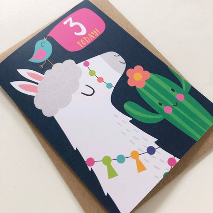 3 Today! Kids Alpaca Happy Birthday Card image 1